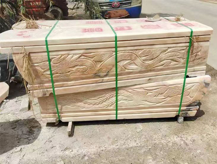 中式晚霞红整体石棺